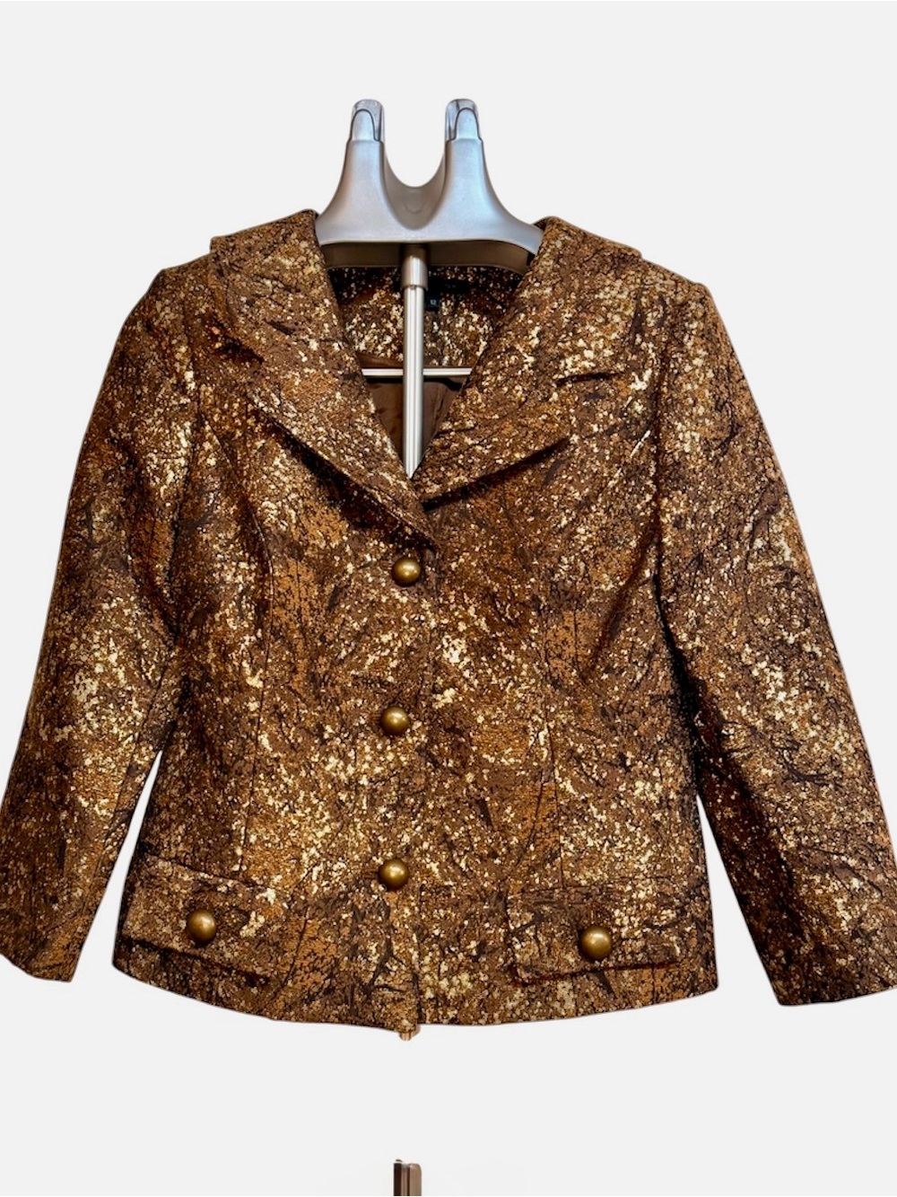 David Meister Metallic Jacquard Blazer Gold Bronze Shimmer Evening Career Jacket